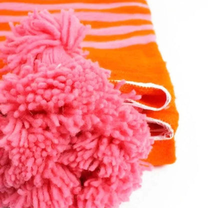 Moroccan Blanket throw Pom Pom,Orange MB1OR