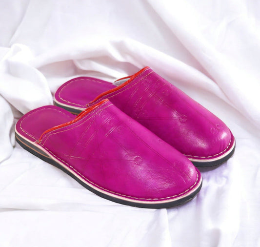 hadndmade pink idoukan leather slipper