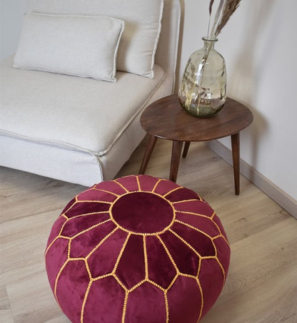 Pouf marocain de luxe en velours NOIR VP1BL