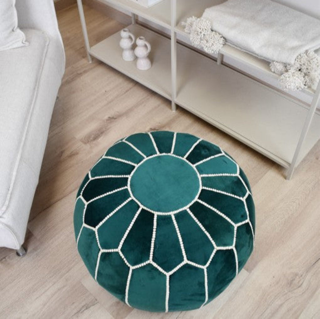 handmade green velvet ottoman moroccan pouf style modern and bohemian