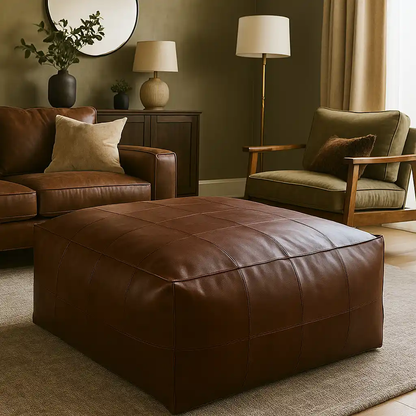 dark brown leather ottoman coffee table
