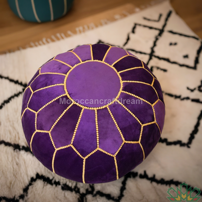 Pouf marocain de luxe en velours NOIR VP1BL