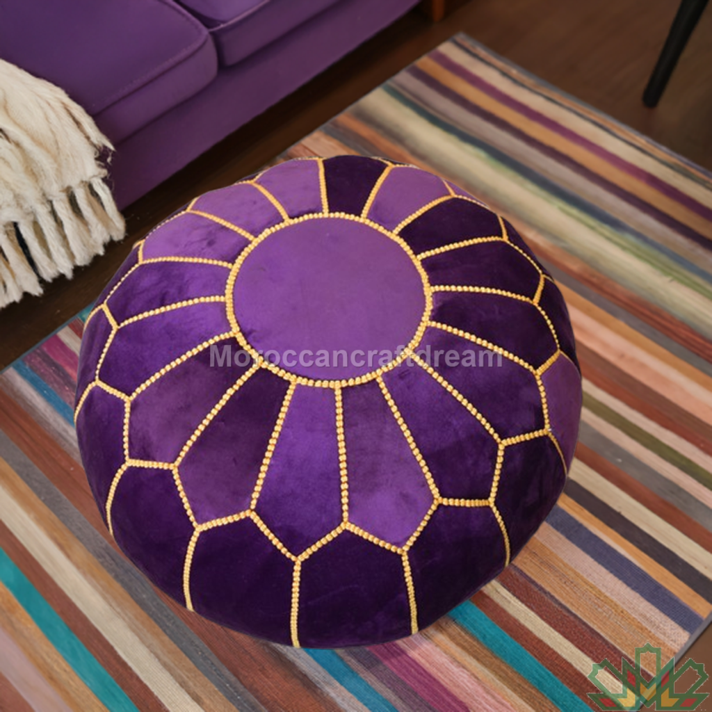 Pouf marocain de luxe en velours NOIR VP1BL