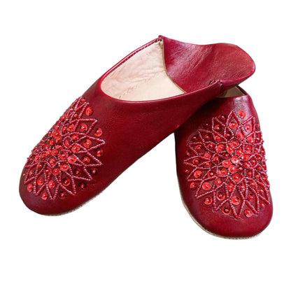 handmade leather slipper red color