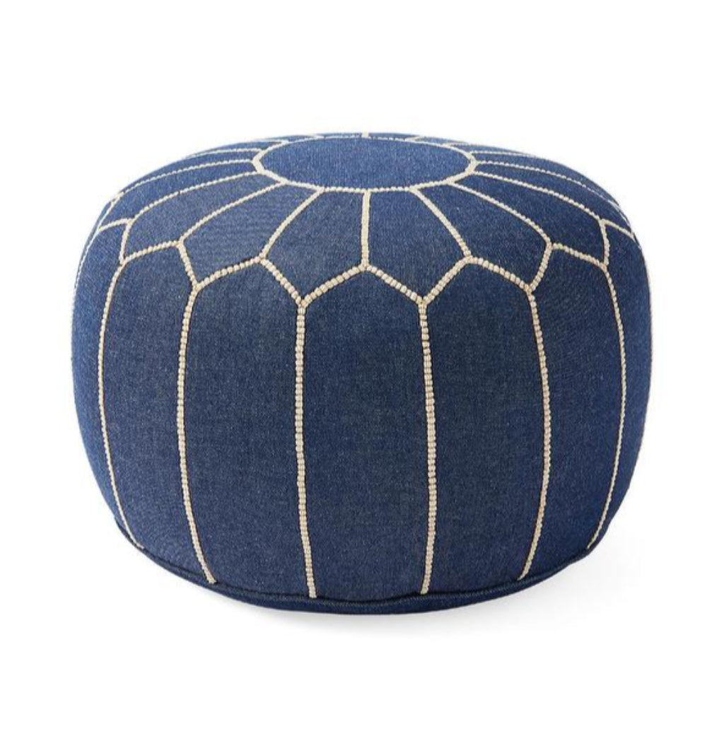 handmade round denim moroccan pouf