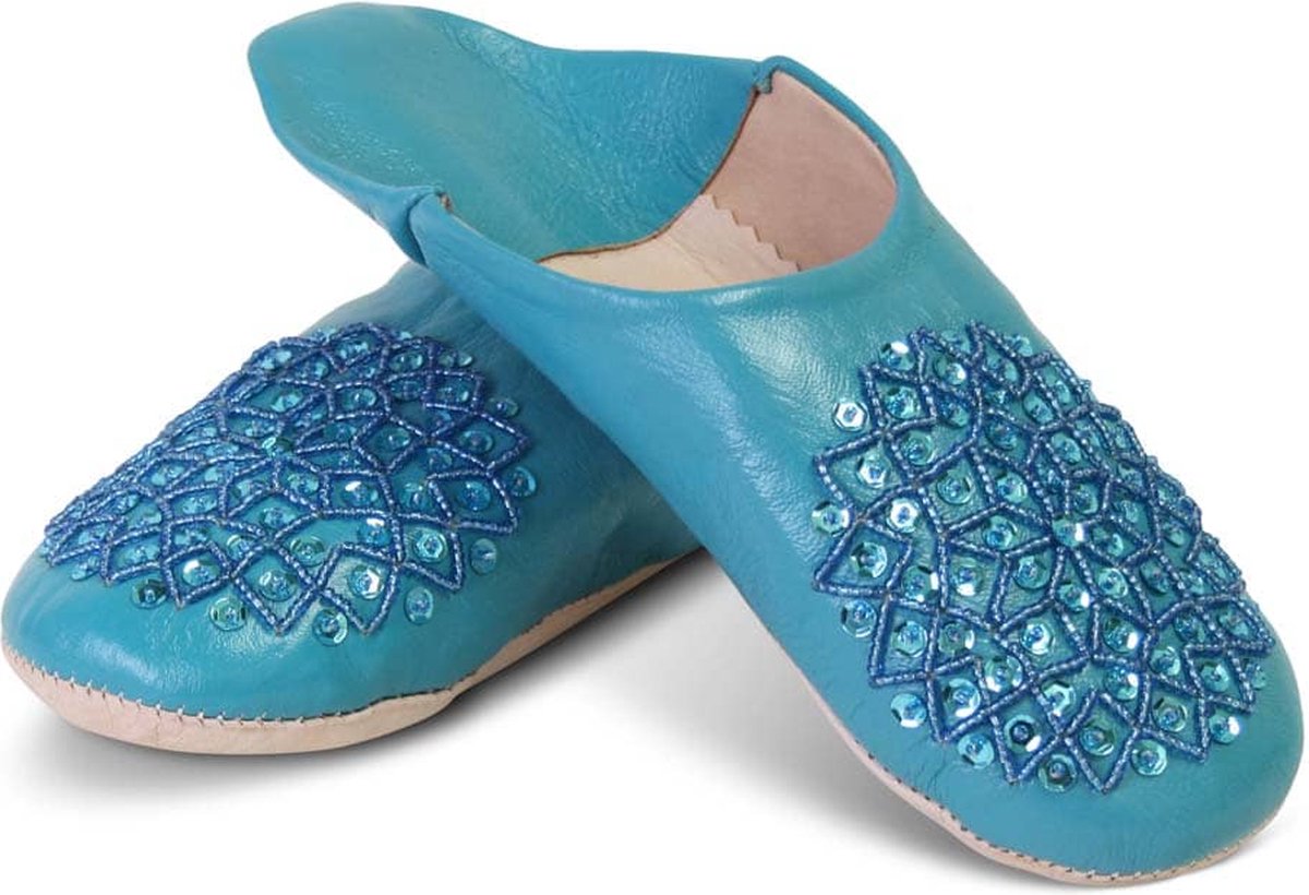 handmade sky blue leather slipper marrakech style