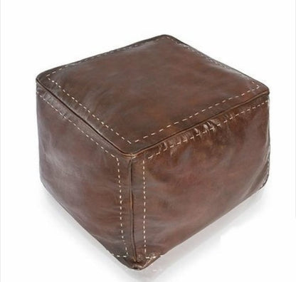 handmade brown chocolate square leather ottoman moroccan pouf footstool