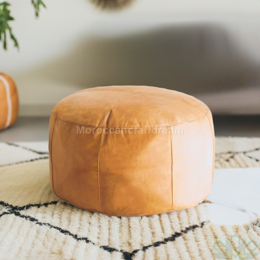 handcrafted leather ottoman footsool moroccan pouf light caramel coffee table