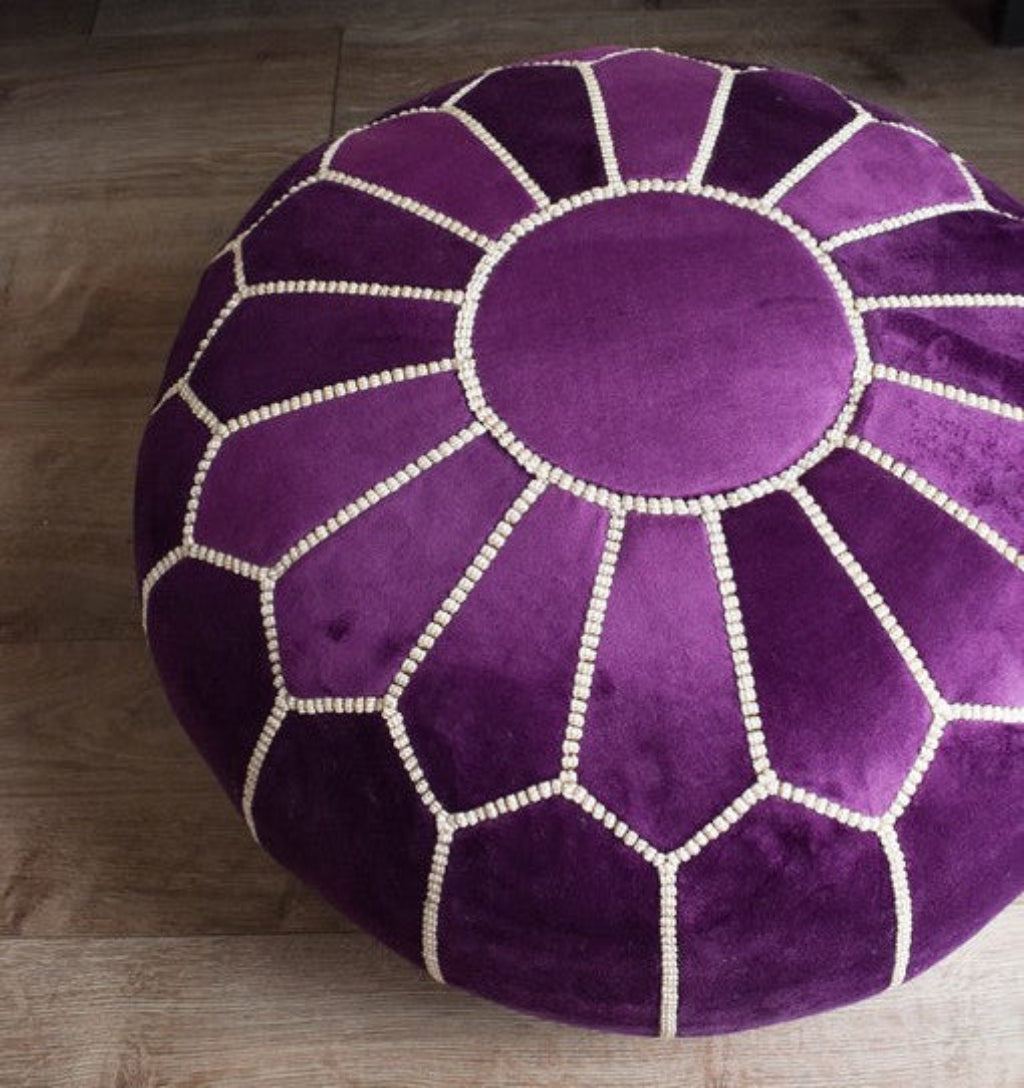 purple velvet ottoman moroccan pouf