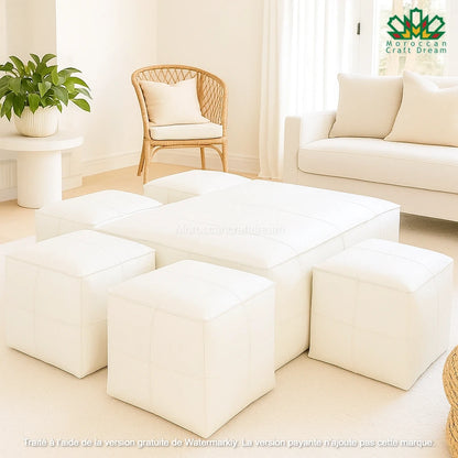 Large White Leather Ottoman Coffee table & Pouf LSP1WH