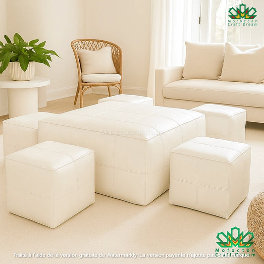 Large White Leather Ottoman Coffee table & Pouf LSP1WH
