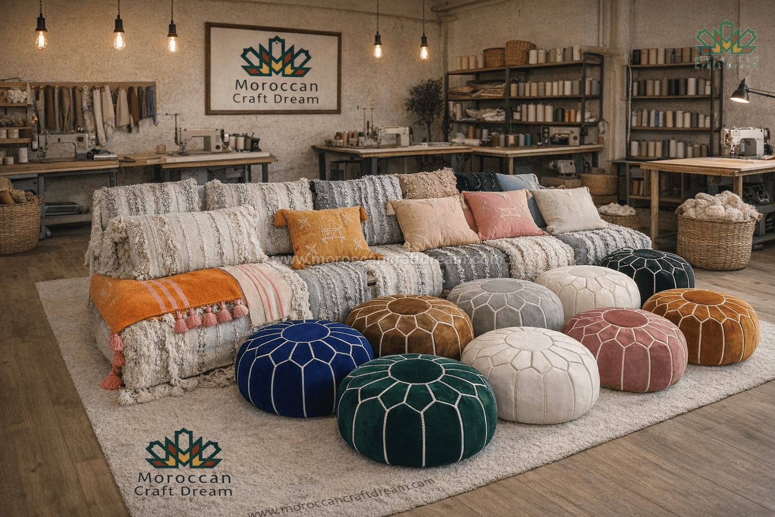 Handmade Leather Ottomans & Berber Rugs | Moroccan Decor Handmade Leather Ottomans & Berber Rugs | Moroccan Decor