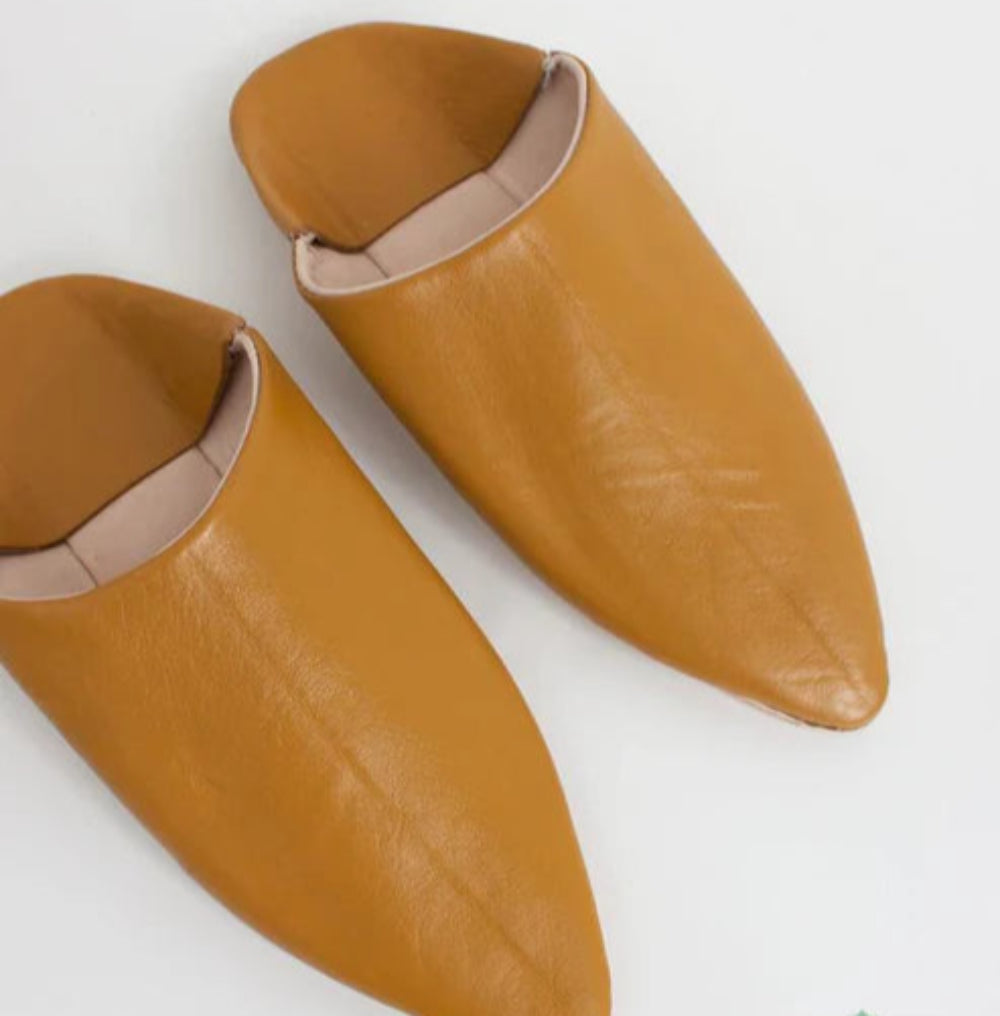 yellow handmade leather slippers