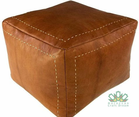Luxury Leather Square Ottoman Light Caramel SP2CR (With Stitching)