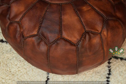 LUXURY LEATHER OTTOMAN TAN WITH BROWN STITCHING RP2BR