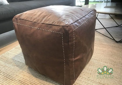 Luxury Leather Square Ottoman Chocolate SP3BR  (With Stitching)