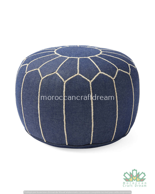 Moroccan poufs and ottomans footstool used as a coffee table, handcrafted in wool and velvet with traditional stitching and durable design