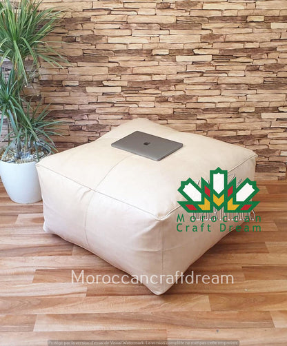 White Large Squrare/Rectangular Luxury Leather Ottoman LSP1WH
