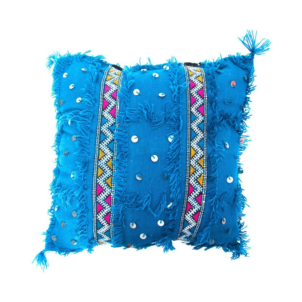 Moroccan Wedding Blanket Pillow Handira Blue