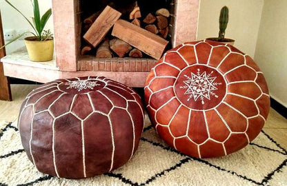 Set of 2 Luxury Leather Ottomans Tan & Light Tan MRP1TA MRP2TA