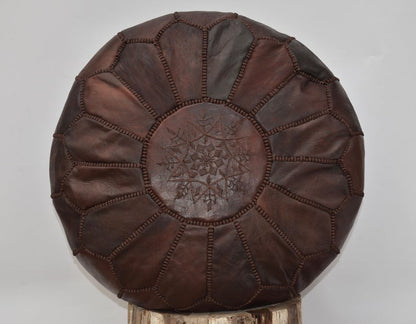 Luxury Leather Pouf Ottoman Chocolate with chocolate Stitching MRP2CH