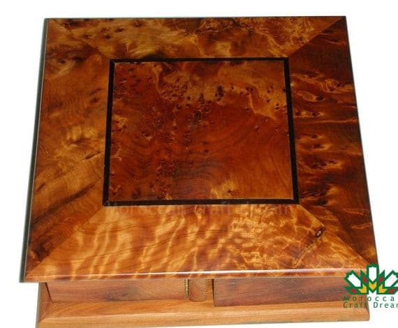 Decorative Thuja wooden jewelry box made of Moroccan handmade square sh