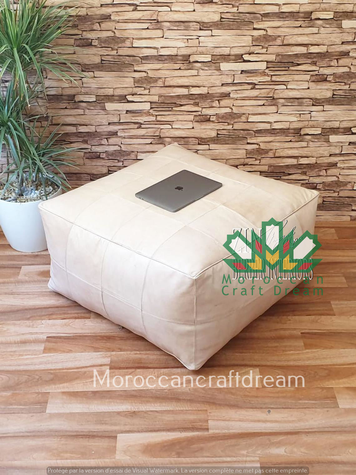 White Large Squrare/Rectangular Luxury Leather Ottoman LSP1WH