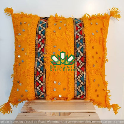 Moroccan Wedding Blanket Pillow Handira Yellow