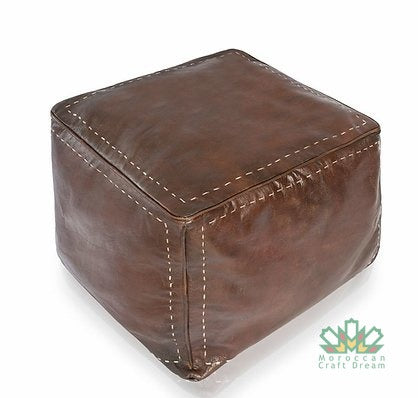 Luxury Leather Square Ottoman Chocolate SP2CH (με ραφές)