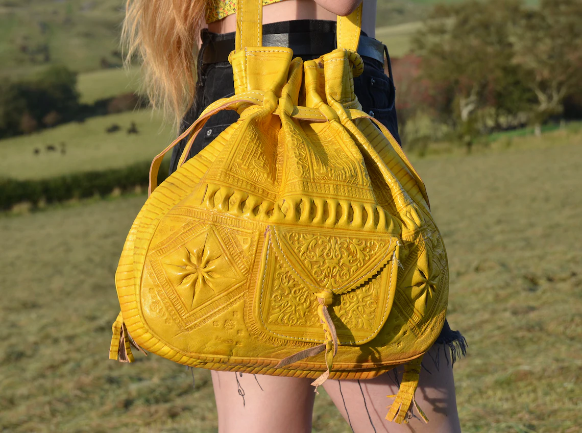 Πολυτελής γυναικεία δερμάτινη τσάντα Mustard LB1MU