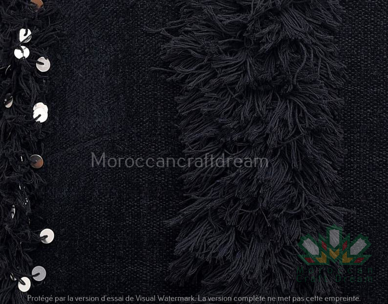 Coussin de mariage marocain 60 cm x 40 cm, coussin berbère à paillettes blanches et noires