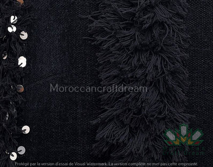 Moroccan Wedding Pillow Throw 40cm x 40cm, White Sequin Berber Cushion Black