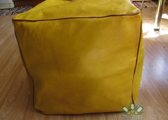Luxury Leather Square Ottoman Yellow YE1NU