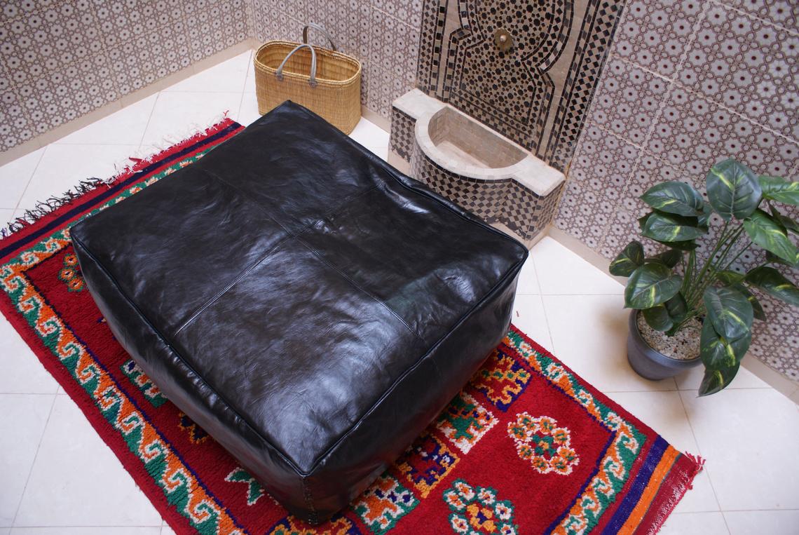 Black Large Square/Rectangular Luxury Leather Ottoman LSP1BL