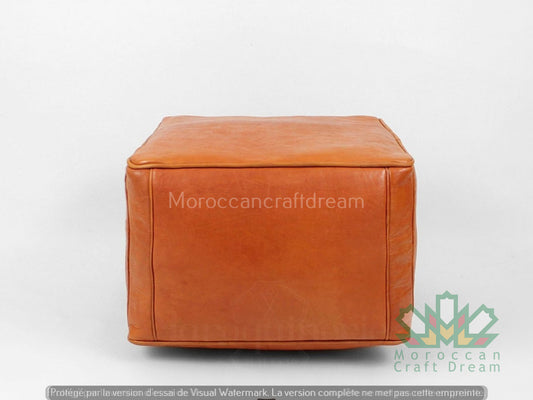 Luxury Leather Square Ottoman Caramel SQ1CR