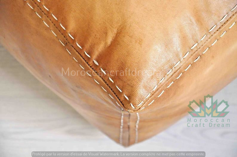 Leather Square Ottoman Light Caramel SP3LC (With Stitch)