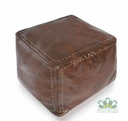 Luxury Leather Square Ottoman Chocolate SP3BR  (With Stitching)