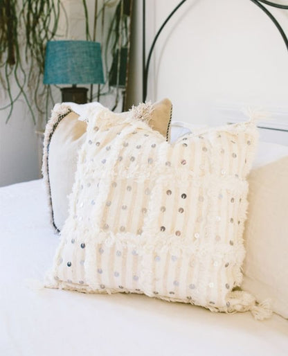 Moroccan Wedding Blanket Pillow Handira White 2