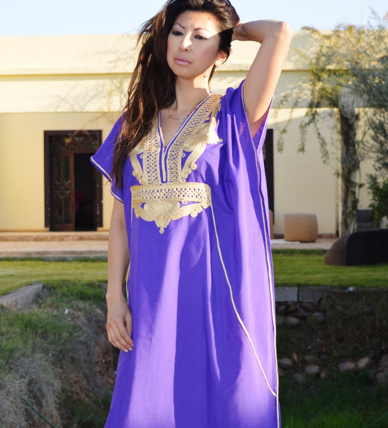 MOROCCAN HANDMADE KAFTAN TERZA 1 BLUE EMBROIDERED IN GOLD