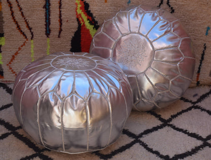SET OF 2 LUXURY LEATHER POUFS GOLD SILVER RP1GL RP1SL