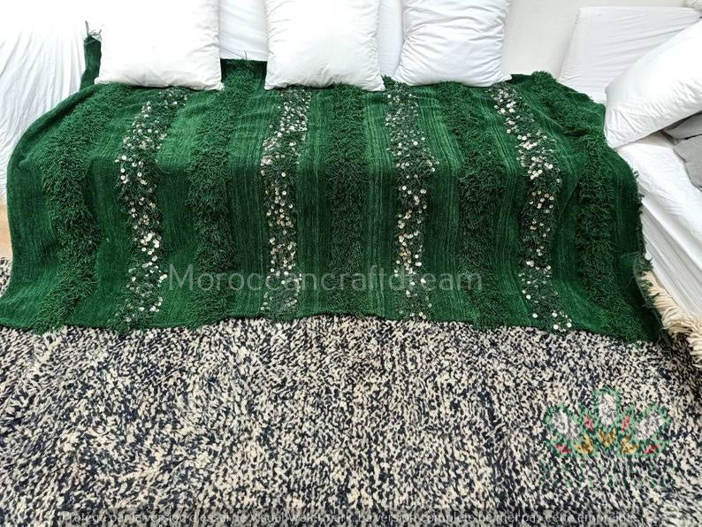 Handmade Moroccan Wedding Blanket Handira GREEN HB1GN