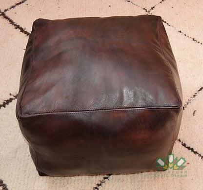 Luxury Leather Square Ottoman Chocolate SP1CH  (Without Stitching)