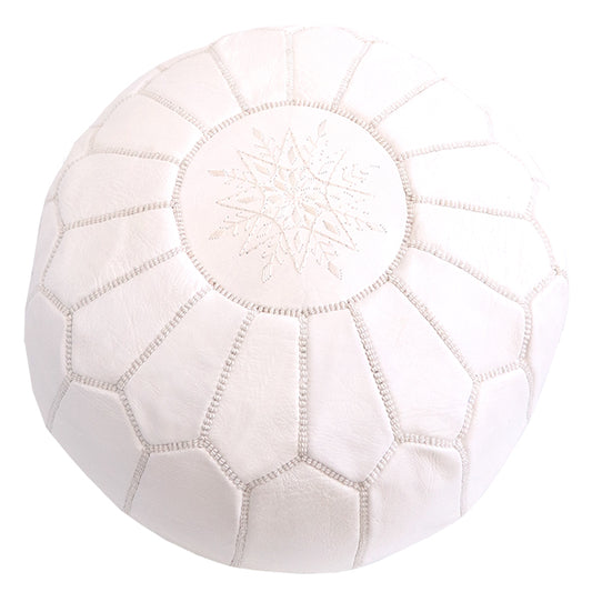 Extra Large White Round luxury Leather Pouf LRP1WH
