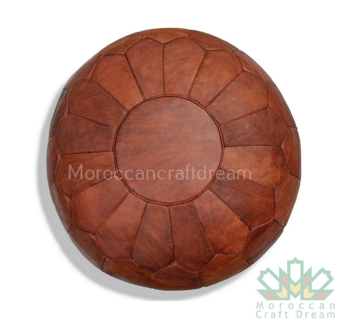 LUXURY LEATHER OTTOMAN TAN WITHOUT STAR STITCHING RP5BR