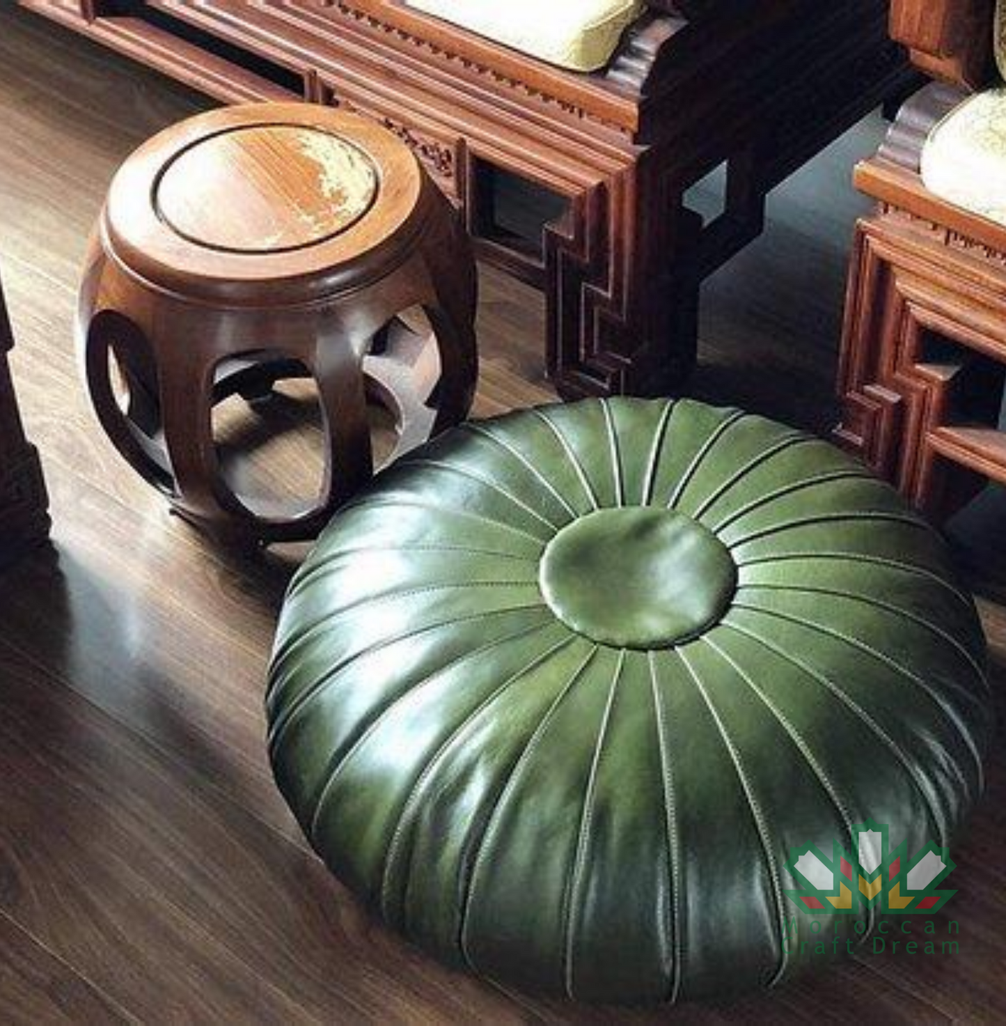 CLASSY LEATHER OTTOMAN GREEN CP1GN
