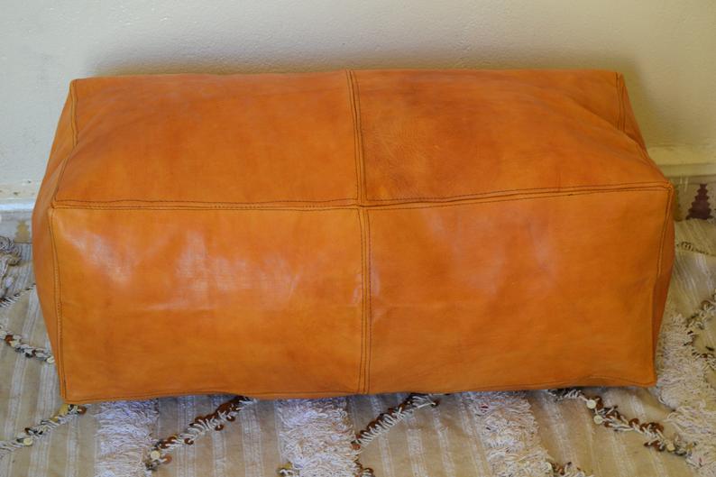 Grand pouf carré/rectangulaire en cuir de luxe moutarde LSP1MU