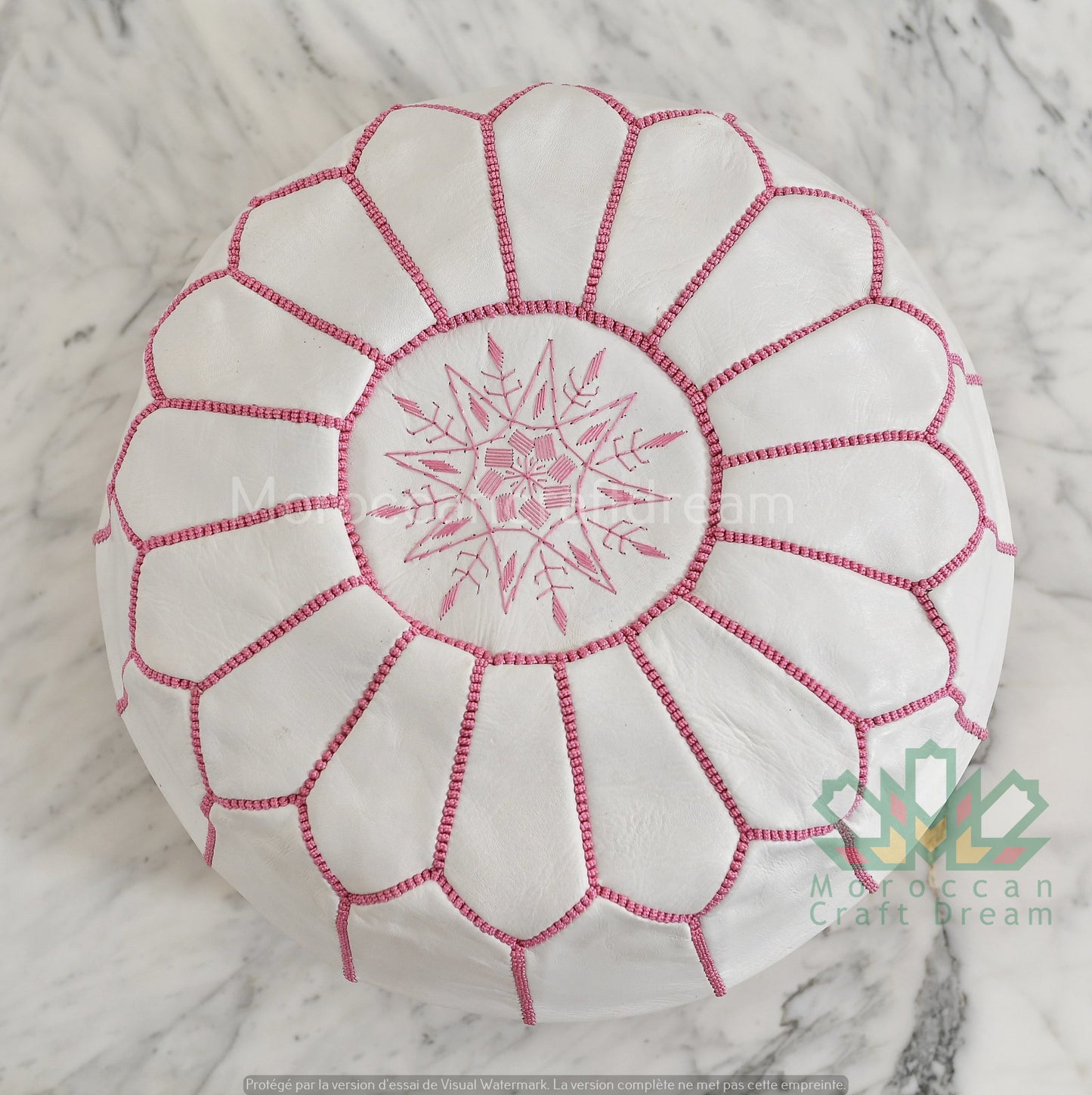 LUXURY LEATHER OTTOMAN WHITE PINK RP6WH