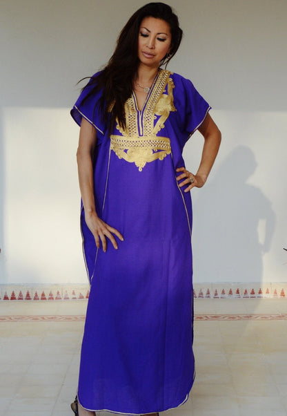 MOROCCAN HANDMADE KAFTAN TERZA 1 BLUE EMBROIDERED IN GOLD