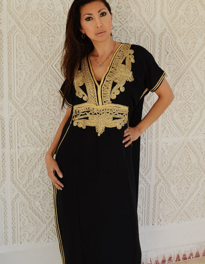 MOROCCAN HANDMADE KAFTAN TERZA 1 BLACK EMBROIDERED IN GOLD