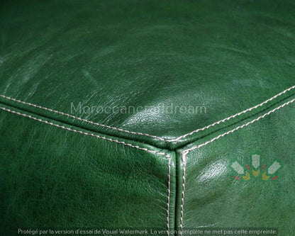 Pouf carré de luxe en cuir vert GN1NU